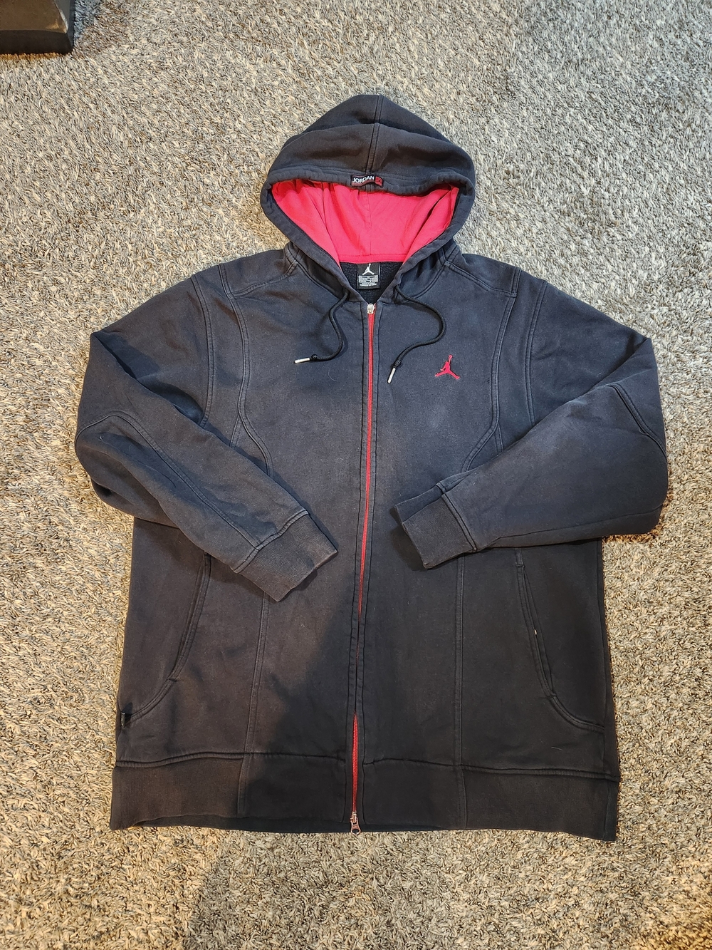 Vintage Jordan Black Hoodie with Red Lining & Red Zip Size XL